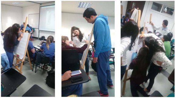 Figure 4: Learning environment A learning environment where students work in groups to solve learning problems in the development of drawings that correlate with pathological images.The systematic review of the literature by the researcher shows the evidence of this didactic tool in related areas such as anatomy with positive quantitative results. However, in the area of Radiology, it has not been demonstrated that there are sensorial perceptions that students have with this tool for meaningful learning. For this reason, the present study focused on determining the sensory perceptions of the tenthsemester medical students of the faculty of health sciences at the Rosario Unevirsity with the Radiarte teaching tool (Radiología desde el arte) in the area of radiology. Through qualitative research with an ethnographic approach.This research model allowed the researcher through ethnography to clarify the sensory perceptions of students in the learning sessions. Subsequently, a focus group session was held to collect data from the research actors. This design allowed to achieve triangulation of the inductive, deductive categories and the theoretical referents to build the conclusions proposed at the end of the project and obtain some recommendations for the improvement of significant learning in the medical students of the Rosario University.