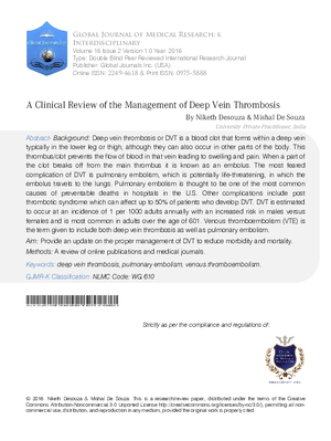 A Clinical Review of the Management of Deep Vein Thrombosis