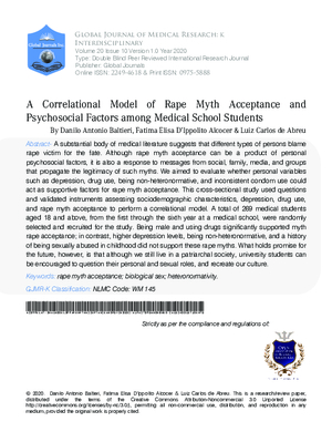 A Correlational Model of Rape Myth Acceptance and Psychosocial Factors Among  Medical School Students