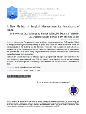 A New Method of Surgical Management for Pseudocyst of Pinna