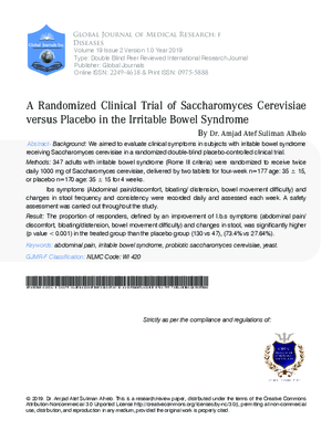 A Randomized Clinical Trial of Saccharomyces Cerevisiae Versus Placebo in the Irritable Bowel Syndrome