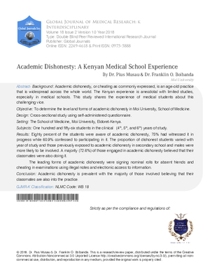 Academic Dishonesty: A Kenyan Medical School Experience