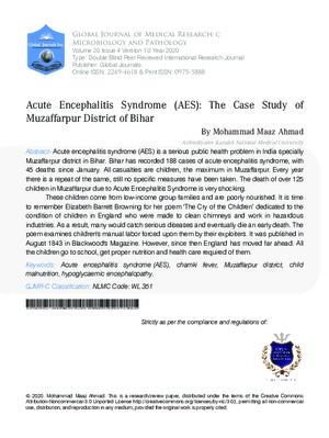 Acute Encephalitis Syndrome (AES): The Case Study of Muzaffarpur District of Bihar