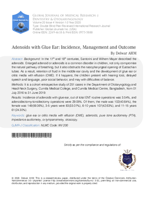 Adenoids with Glue Ear: Incidence, Management and Outcome