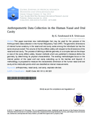 Anthropometric Data Collection in the Human Nasal and Oral cavity