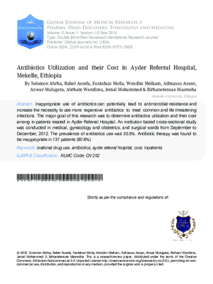 Antibiotics Utilization and their Cost in Ayder Referral Hospital, Mekelle, Ethiopia