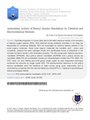 Antioxidant Activity of Phenyl Alanine Mandelates by Chemical and Electrochemical Methods