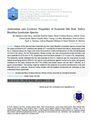 Antioxidant and Cytotoxic Properties of Essential Oils from Native Brazilian Lauraceae Species