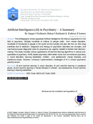 Artificial Intelligence (AI) in Psychiatry – A Summary