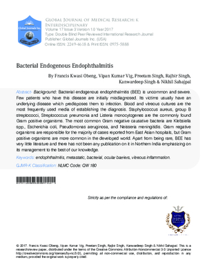 Bacterial Endogenous Endophthalmitis