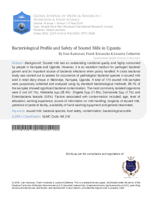 Bacteriological profile and safety of Soured Milk in Uganda