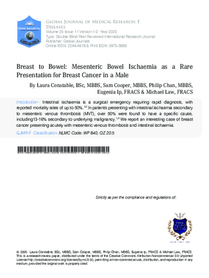 Breast to Bowel: Mesenteric Bowel Ischaemia as a Rare Presentation for Breast Cancer in a Male