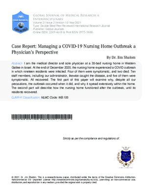 Case Report: Managing a COVID-19 Nursing Home Outbreak  A Physician#x2019;s Perspective