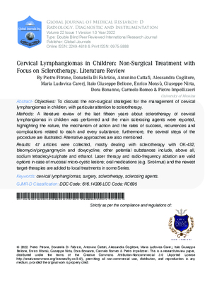 Cervical Lymphangiomas in Children: Non-Surgical Treatment with Focus on Sclerotherapy. Literature Review