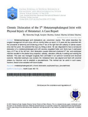 Chronic Dislocation of the 5th Metatarsophalangeal Joint with Physeal Injury of Metatarsal: A Case Report