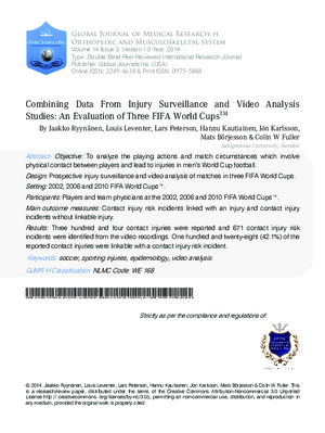 Combining Data from Injury Surveillance and Video Analysis Studies: An Evaluation of Three FIFA World CupsTM