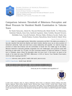 Comparison between Threshold of Bitterness Perception and Blood Pressure for Resident Health Examination in Yakumo Town