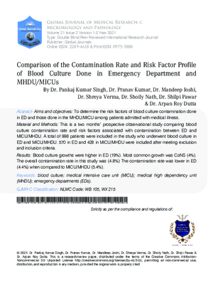 Comparison of the Contamination Rate and Risk Factor Profile of Blood Culture Done in Emergency Department and MHDU/MICUs