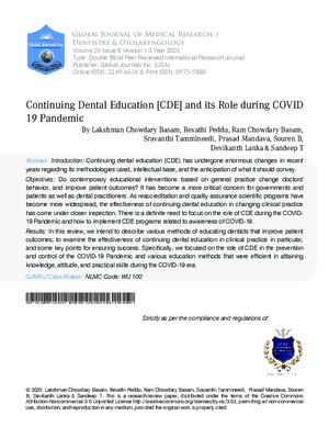 Continuing Dental Education [CDE] and its role during COVID 19 Pandemic
