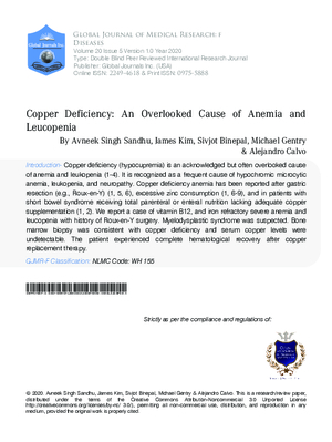 Copper Deficiency: An Overlooked Cause of Anemia and Leucopenia