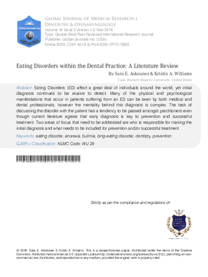Eating Disorders within the Dental Practice: A Literature Review