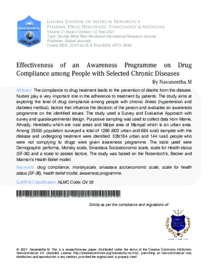 Effectiveness of an Awareness Programme on Drug Compliance among People with Selected Chronic Diseases