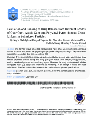 Evaluation and Ranking of Drug Release from Different Grades of Guar Gum, Acacia Gum and Polyvinyl Pyrrolidone as Cross-Linkers in  Submicron Particles