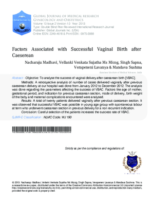 Factors Associated with Successful Vaginal Birth after Caeserean