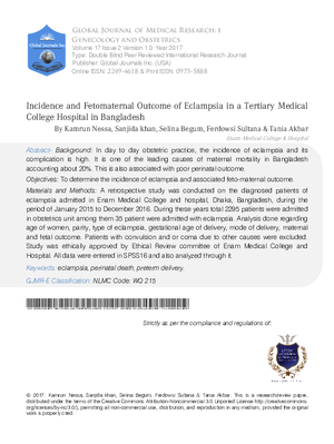 Incidence and Fetomaternal Outcome of Eclampsia in a Tertiary Medical College Hospital in Bangladesh