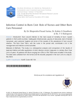 Infection Control in Burn Unit- Role of Nurses and Other Burn Care Personnel
