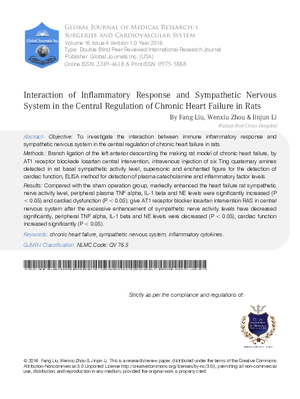 Interaction of Inflammatory Response and Sympathetic Nervous System in the Central Regulation of Chronic Heart Failure in Rats