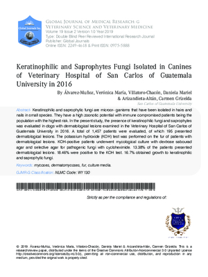 Keratinophilic and Saprophytes Fungi Isolated in Canines of Veterinary Hospital of San Carlos of Guatemala University in 2016