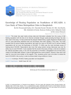 Knowledge of Floating Population on Fearfulness of HIV/AIDS: A Case Study of Three Metropolitan Cities in Bangladesh
