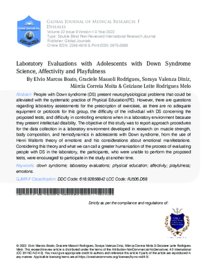 Laboratory Evaluations with Adolescents with Down syndrome  Science, Affectivity and Playfulness