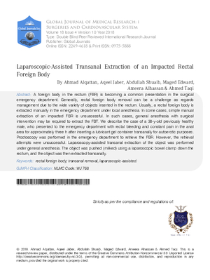 Laparoscopic-Assisted Transanal Extraction of an Impacted Rectal Foreign Body