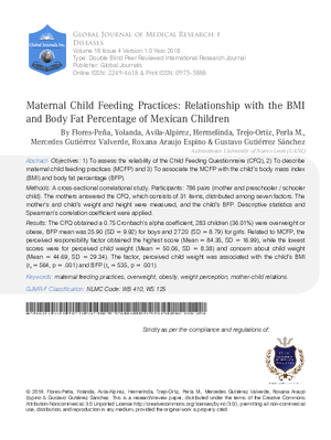 Maternal Child-Feeding Practices: Relationship with the BMI and Body Fat Percentage of Mexican children