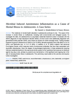 Microbial Induced Autoimmune Inflammation as a Cause of Mental Illness  in Adolescents: A Case Series