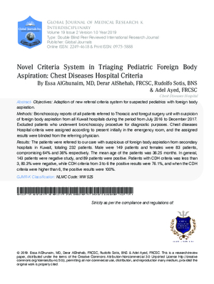 Novel criteria system in triaging pediatric Foreign body aspiration: Chest Diseases Hospital  Criteria