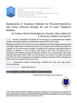 Optimization of Treatment Methods for Purulent-Destructive Soft Tissue Diseases through the use of Laser Treatment Methods