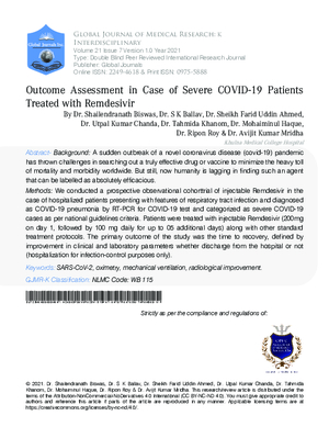 Outcome Assessment in Case of Severe COVID-19  Patients Treated with Remdesivir