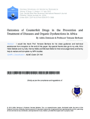 Outcomes of Counterfeit Drugs in the Prevention and Treatment of Diseases and Organic Dysfunctions in Africa