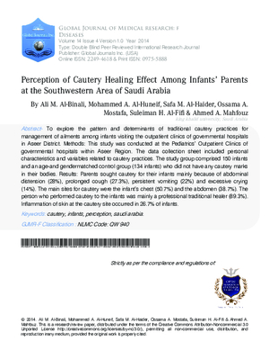 Perception of Cautery Healing Effect among Infantsa Parents at the Southwestern Area of Saudi Arabia