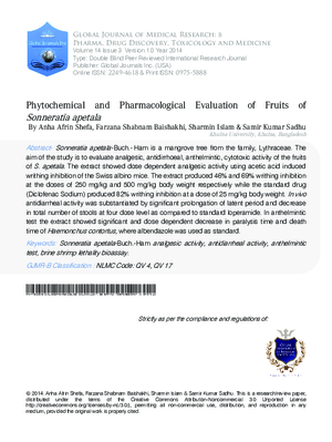 Phytochemical and Pharmacological Evaluation of Fruits of Sonneratia apetala