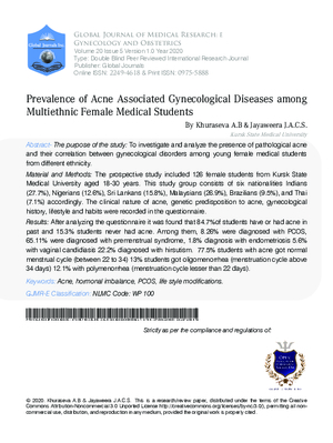 Prevalence of Acne Associated Gynecological Diseases among Multiethnic Female Medical Students
