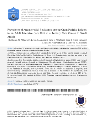 Prevalence of Antimicrobial Resistance Among Gram-Positive Isolates in An Adult Intensive Care Unit at A Tertiary Care Center in Saudi Arabia