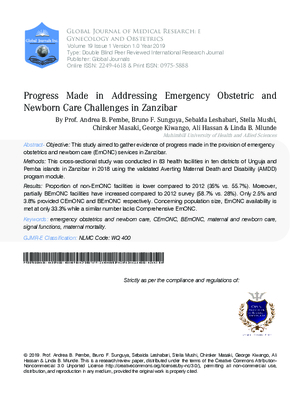 Progress Made in Addressing Emergency Obstetric and Newborn Care Challenges in Zanzibar
