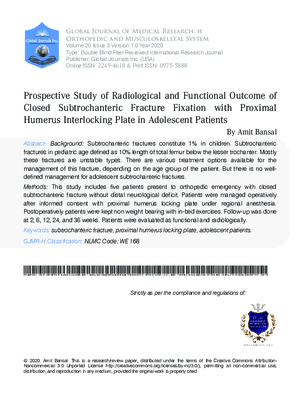 Prospective Study of Radiological and Functional Outcome of Closed Subtrochanteric Fracture Fixation with Proximal Humerus Interlocking Plate in Adolescent Patients
