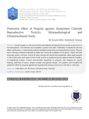 Protective Effect of Propolis against Aluminium Chloride Reproductive Toxicity Histopathological and Ultrastruchtural Study