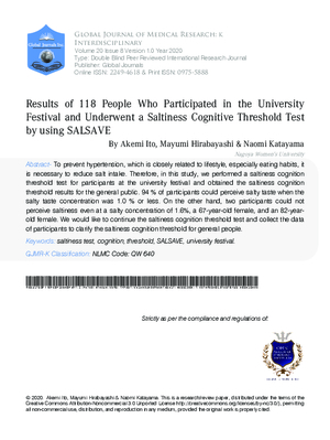 Results of 118 People Who Participated in the University Festival and Underwent a Saltiness Cognitive Threshold Test by using SALSAVE