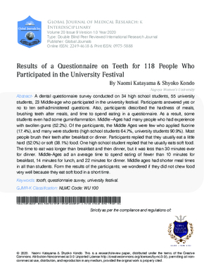 Results of a Questionnaire on Teeth for 118 People who Participated in the University Festival